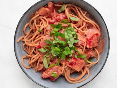 Spaghetti de lentille au saumon fumé