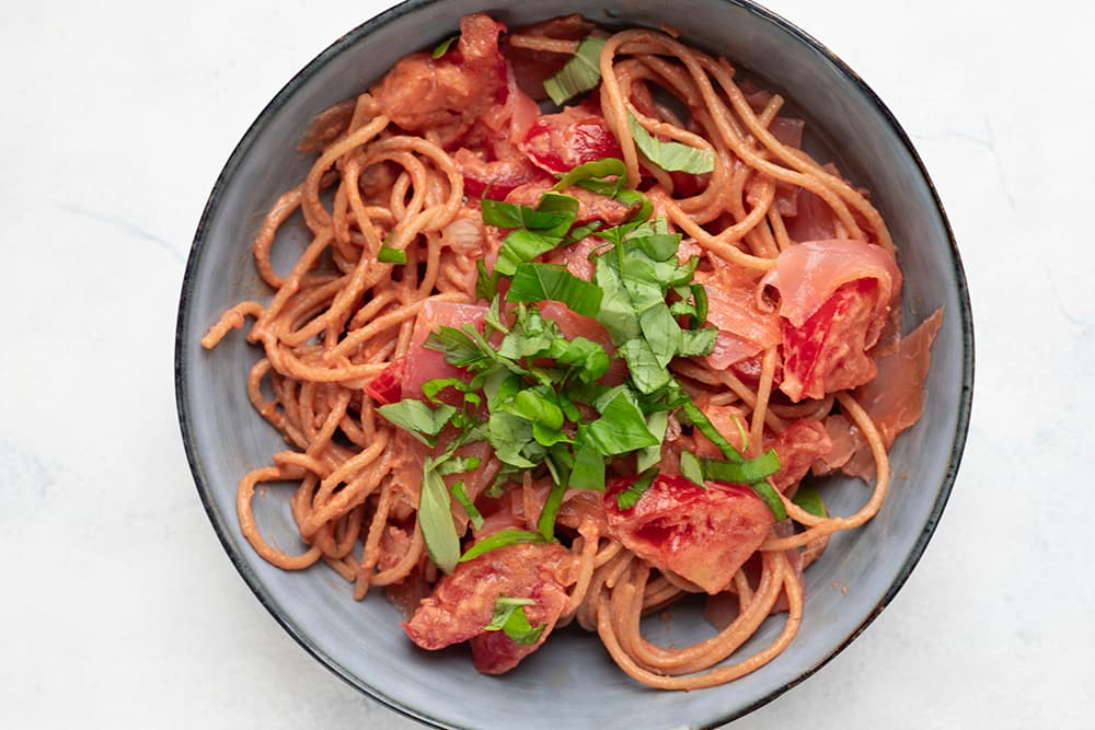 Spaghetti de lentille au saumon fumé