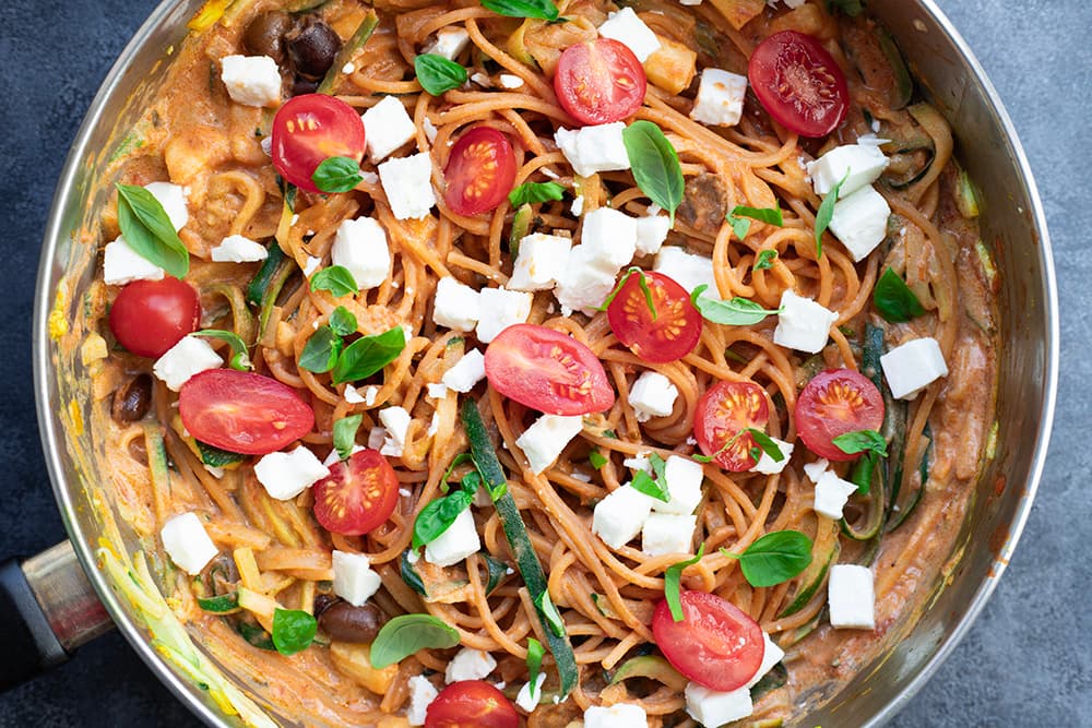 Spaghetti de lentille légumes fêta