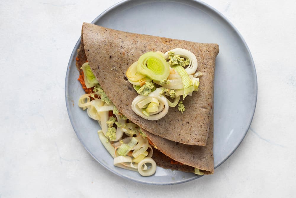 Crêpe aux poireaux et au tofu