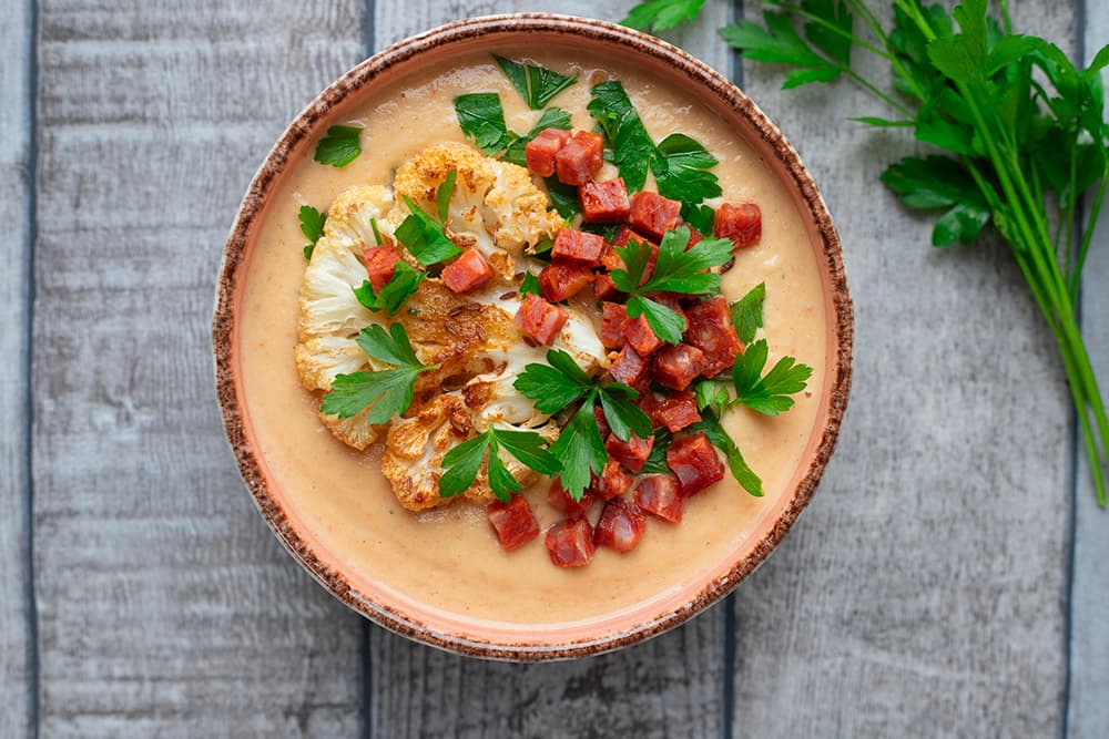 Velouté de chou-fleur au chorizo protéiné