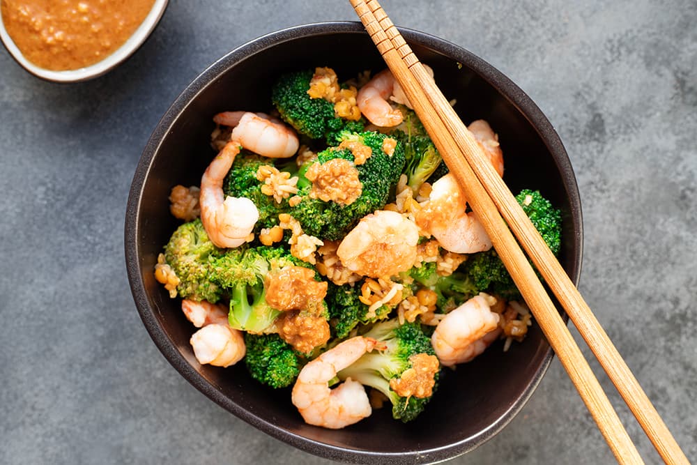 Wok de brocoli aux crevettes