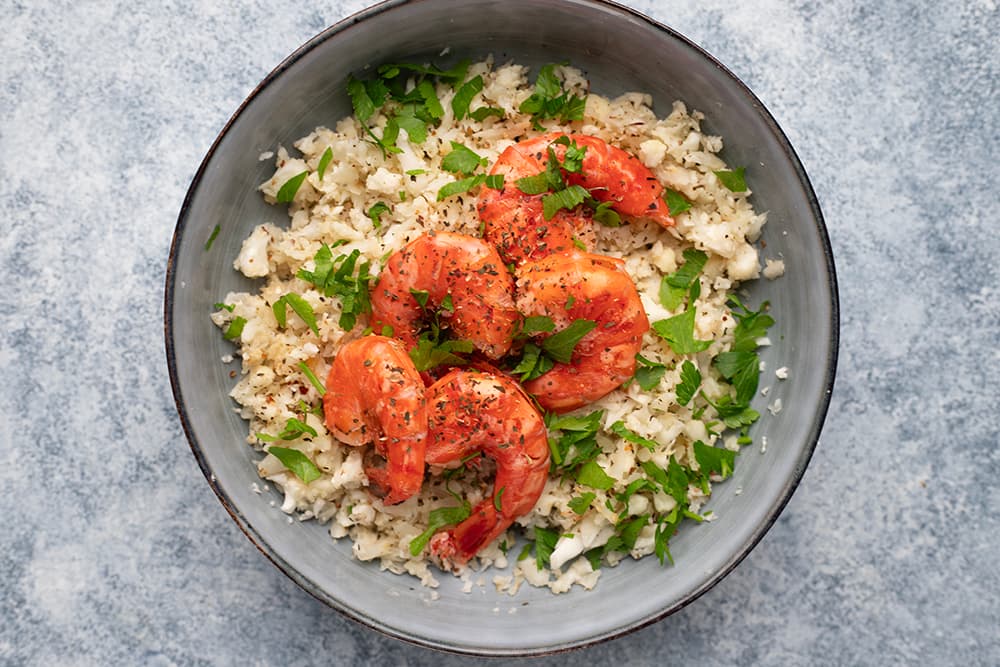 Taboulé de chou-fleur aux gambas